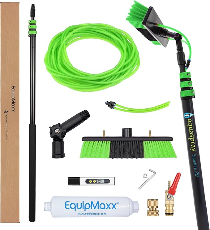 20 Feet Long Reach Solar Panel Cleaning Brush with Inline Water Filter, Telescopic Extendable for Roof Mounted Solar Panel and Window Cleaning: Water Fed Pole Cleaning Kit