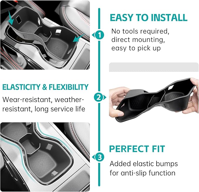 Cup Holder Organizer Compatible with 2022-2025 Nissan Frontier S SV Pro-X Pro-4X SL Accessories, Noise-Free Water & Dust Proof Silicone Insert Console Drink Holder for 22-25 Frontier Accessories