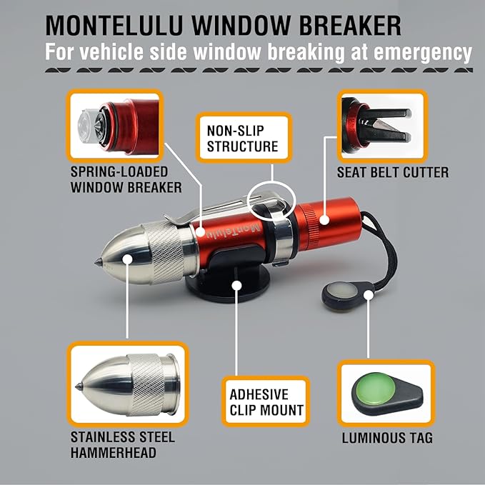 Car Glass Breaking and Seatbelt Cutter Emergency Escape Tool，2-in-1 Safety Hammer and Spring-Loaded Window Breaker Underwater for Life-Saving
