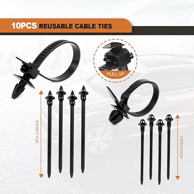 635PCS Auto Fasteners Car Push Retainer Clips Nylon Bumper Fender Rivets, 16 Most Popular Sizes with 10 Cable Ties Fasteners and Fasteners Remover Compatible with Toyota GM Ford Honda Acura Chrysler