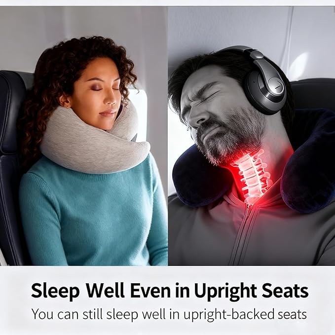 Travel Neck Pillows, Memory Foam Neck Travel Pillow for Airplanes,360° Ergonomic Design, Compact & Portable Support for Airplane, Car Rides, Office - Gray