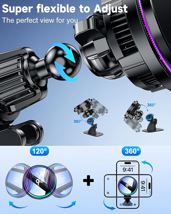 2026 Upgraded TEC & Fan Cooling Magnetic Wireless Car Charger, For Qi2 15W Magsafe Car Mount Charger, Air Vent Dashboard Fast Charging Car Phone Holder for iPhone 17/16/15/14/13/12, Samsung ＆ Pixel