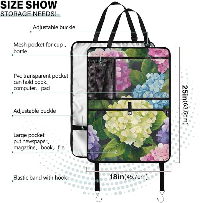 Pink Hydrangea 1 Pack Backseat Car Organizer with Storage Pockets Seat Back Organizers for Kids Kick Mats Backseat Protector Automotive