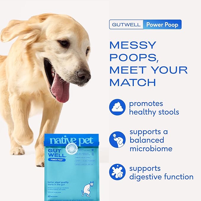 GutWell Power Poop - Digestive Enzymes & Fiber for Dogs - Dog Fiber Supplements Help with Diarrhea Relief, Upset Stomach, Pet Gas & Gut Health with Targeted Triple-Biotic Blend & M-Fiber - 60 Scoops