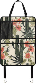 Retro Cactus Polynesia Flower 1 Pack Backseat Car Organizer with Storage Pockets Seat Back Organizers for Kids Kick Mats Backseat Protector Automotive