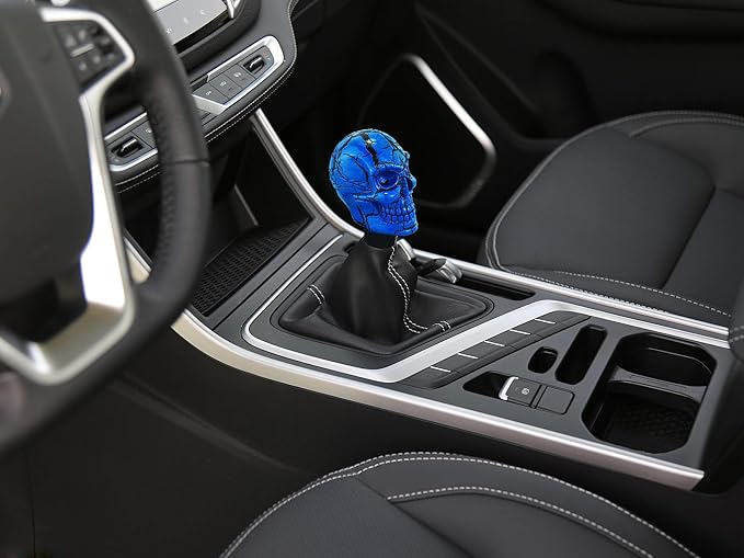 Abfer Car Gear Shifter Knob Skull Car Accessories Stick Shift Knobs with Black Pattern Fit Most Manual Automatic Vehicle (Blue)