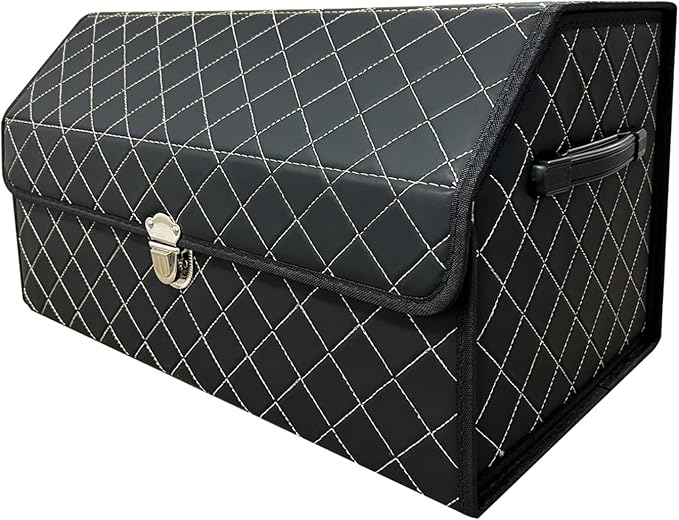 Trunk Organizer for SUV, Car Organizer Trunk Leather Storage, Cargo Storage Automotive Consoles Organizers-Multi-Compartment Adjustable Auto Grocery Storage Box