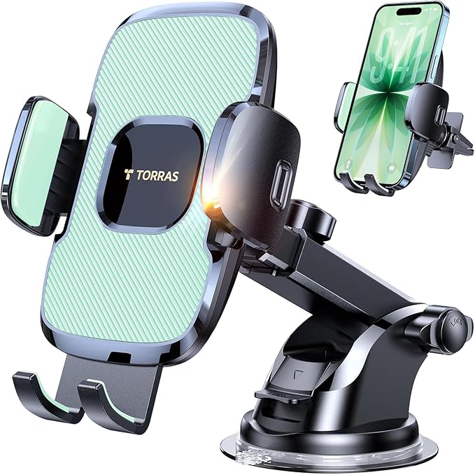 TORRAS 2026【Strongest Suction & Ultra-Durable】 Phone Holders for Your Car,【Patent & Safety Certs】 Car Phone Holder Mount Truck Stand for Dashboard Windshield Vent for iPhone 17 16 15 14 13, Sage