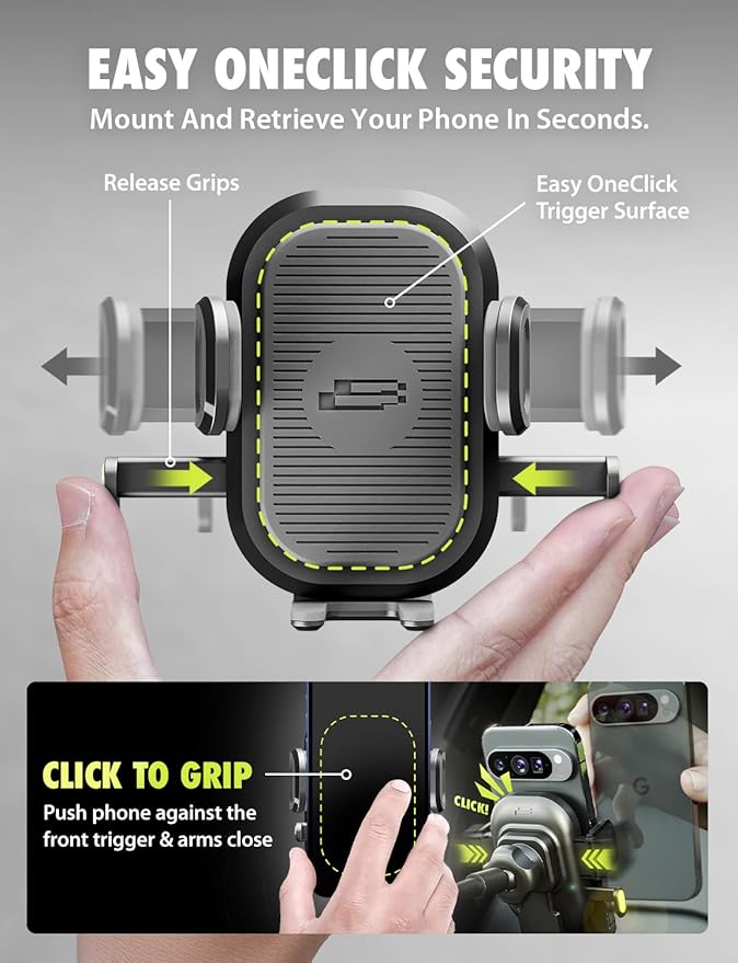 Bracketron Easy OneClick Cell Phone Holders for Your Car, Universal Car Mount Suction Cup for Dashboard Windshield Air Vent Truck Stand, for iPhone Samsung Google, All Smartphones & Car Models, Black