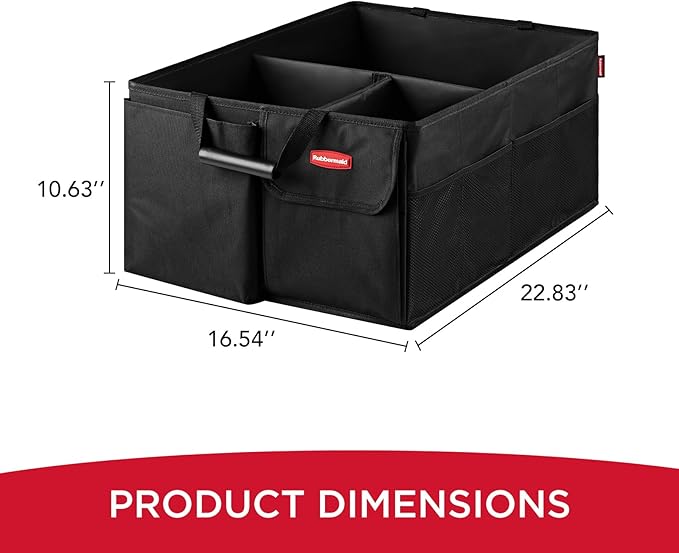 Rubbermaid Car Organizer, Collapsible Trunk Organizer, Multi-Compartment Car Storage Organization for Car Accessories, 3 Compartments Without Cover, 22.83"*16.54"*10.63"