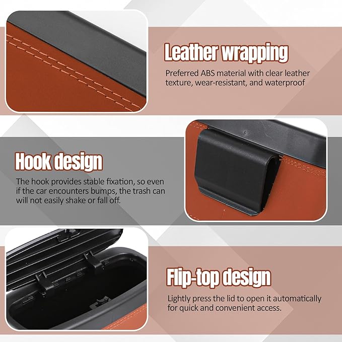 Wuyaoyao Car Trash Can with Lid, Leather Automotive Trash Bin with Garbage Bags, Leakproof Cars Door Hanging Garbage Can, Mini Multi-Purpose Vehicle Storage Organizer, Interior Car Accessories (Brown)