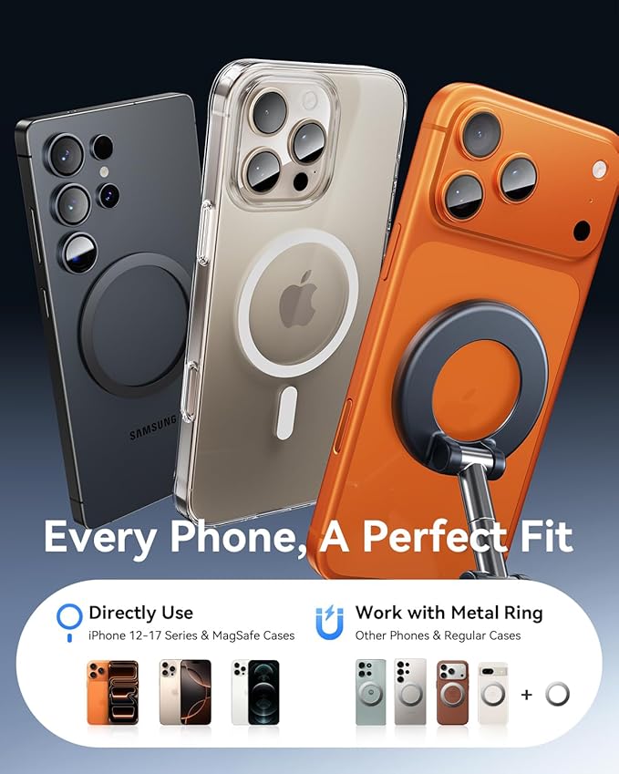 Car Phone Holder for Magsafe Car Mount [108+LBS Strongest Suction & 3000gf Magnetic] Vacuum Magnetic Phone Holders for Your Car 360° Adjustable Carbon Fiber Car Phone Mount for iPhone & Android Black