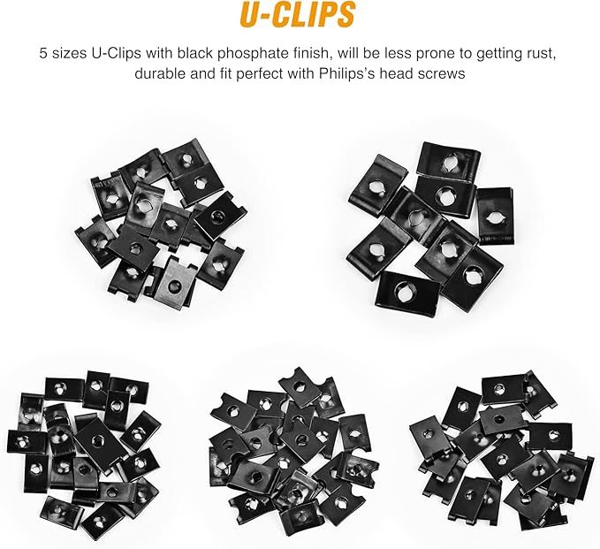 GOOACC 170Pcs Car U-Clip and Screw Assortment Kit 9 Different Sizes Automotive U Nut and Screw Clip Replacement Parts for Dash Door Panel Interior