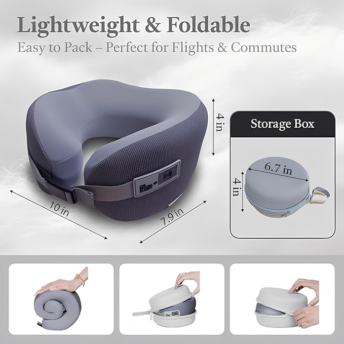 Memory Foam U Shaped Travel Neck Pillow with Compact Carry Case - Ideal for Airplanes, Car Trips & Long Flights, Travel Essentials