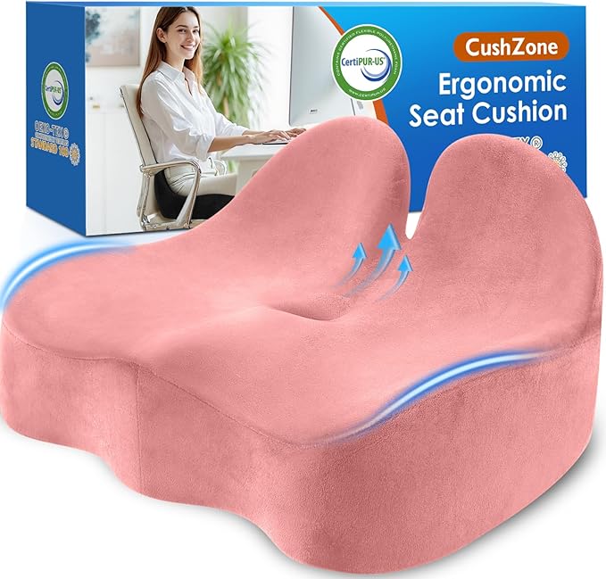 Seat Cushion, Memory Foam Office Chair Seat Cushion for Office Chairs/Car/Long Trip/Desk Chair/Gaming, Large Size for Sciatica & Hip & Tailbone Pain Relief, Sciatica Support (Pink)