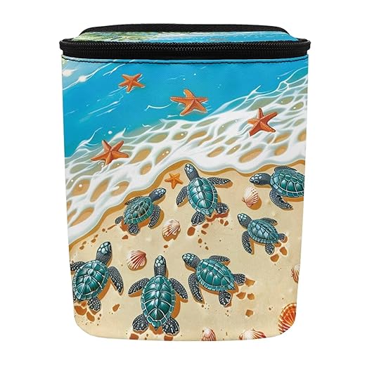 Beach Sea Turtle Car Trash Can with Lid Car Garage Bag Automotive Garbage Can Reusable Auto Accessories Interior Car Organizer with Adjustable Straps