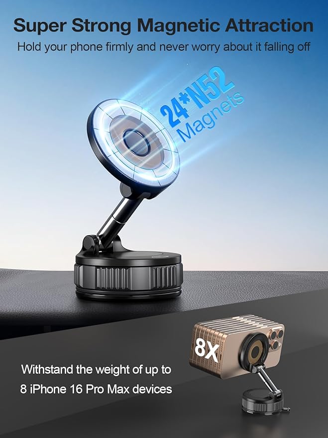 Magnetic Phone Holders for Your Car, Vacuum Suction Cup Phone Mount with Strong Stable Suction[360° Rotation Base], Car Phone Holder for iPhone 17 Pro Max 16 15 14 13 12 Plus