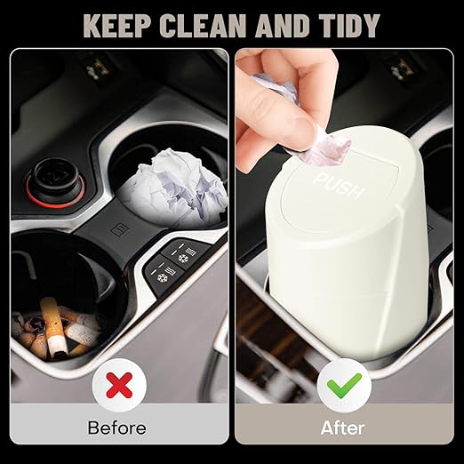 Car Trash Can Bin with Lid - 2 Packs Car Garbage Can Cup Holder - Cream Mini Leakproof Vehicle Garbage Bin with 40pcs Trash Bags-Automotive Organizers and Storage for Front Back Seat Accessories