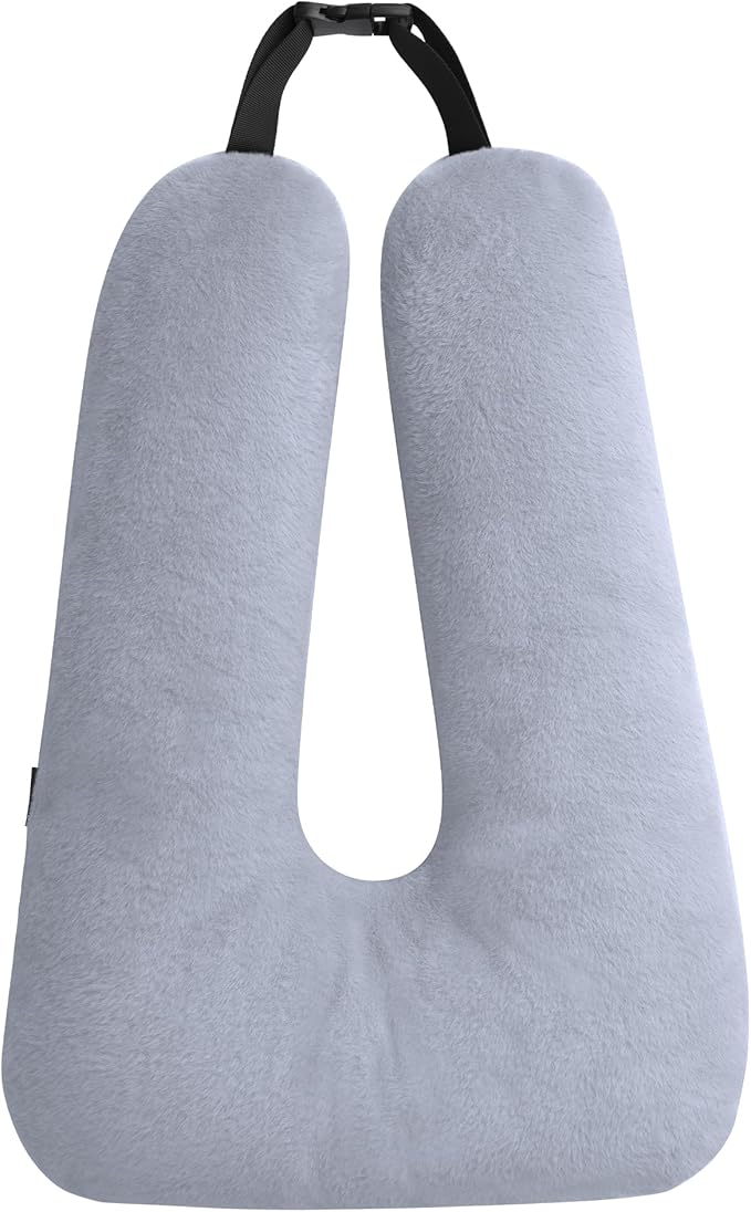 Car Travel Pillow for Adults Kids, Comfortable Sleeping Pillow for Road Trips, Soft Support Cushion for Head and Body in Back Seat, Sleep Aid for Long Car Journeys, Gray