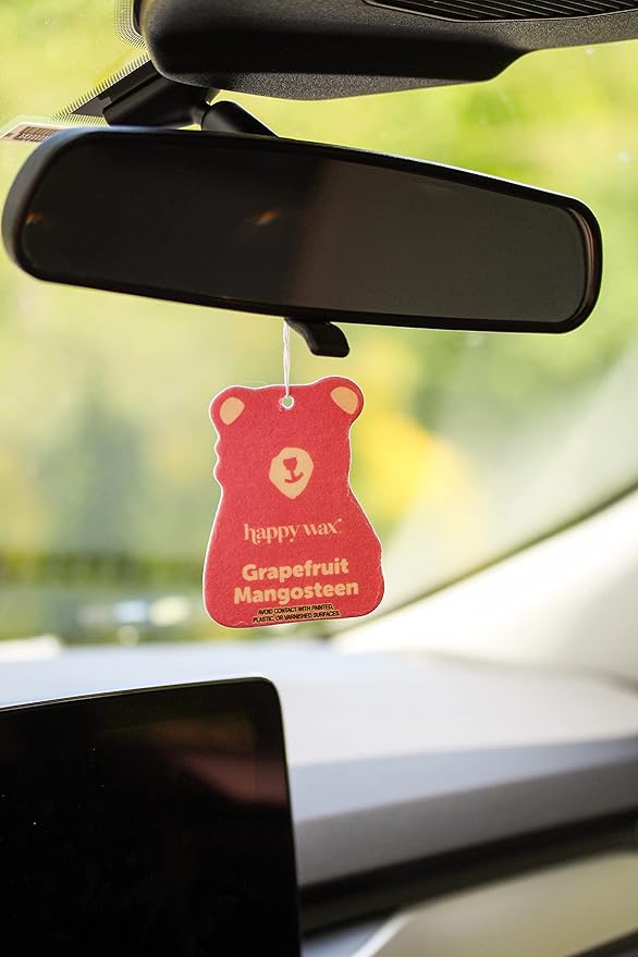 Happy Wax Hanging Car Air Freshener - Scented Car Freshener Infused w/Natural Essential Oils - Best Sellers 4-Pack (Calming Lavender, Vanilla Sandlewood, Grapefruit Mangosteen & Citrus Mandarin)