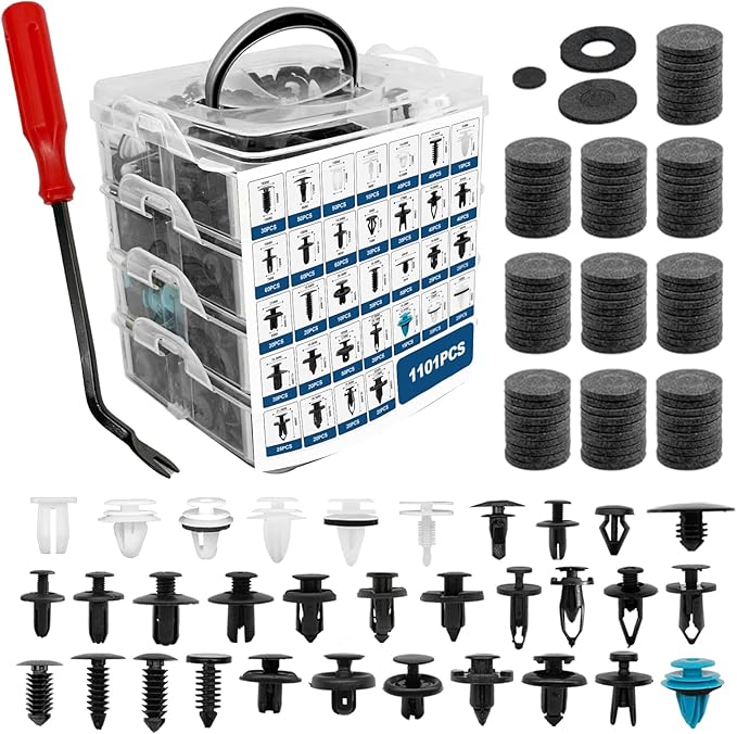 1101PCS Car Door Trim Panel Clips Kit, Car Retainer Clips Auto Push Pin Rivets Set - 32 Most Popular Sizes and 1 Pcs Fastener Remover Remover for GM Ford Mazda Chrysler Benz Subaru Toyota Honda