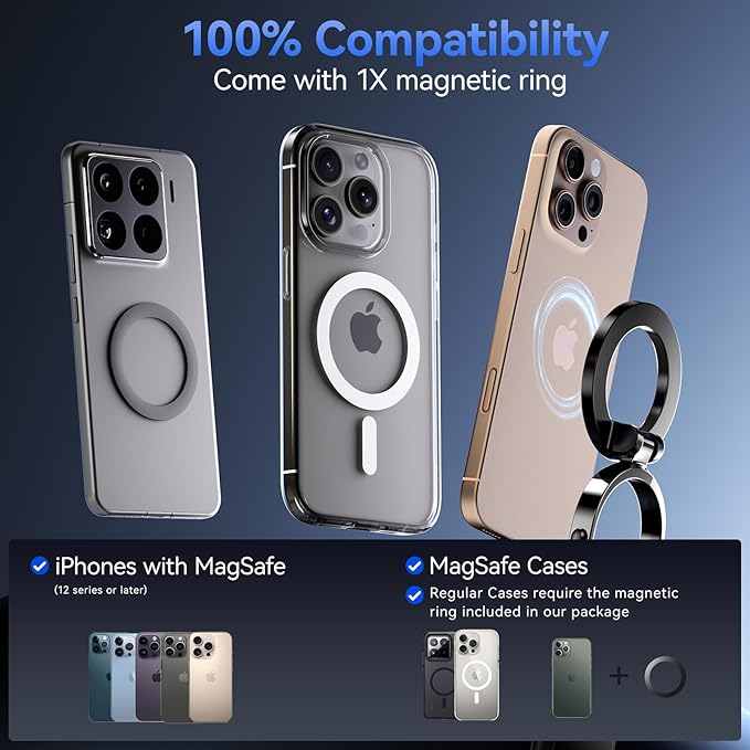 360°Adjustable Vacuum Magnetic Phone Holder for Cars/Shower/ Mirror/Gyms/ Kitchen/Bathroom,[Detachable Phone Stand] [Reliable Suction]Suction Cup Phone Mount Compatible with iPhone & All Phones