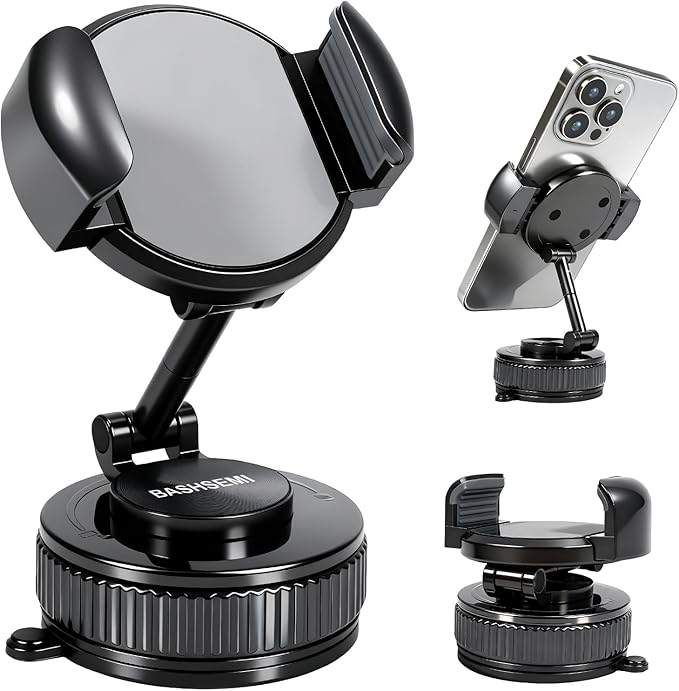 Adjustable Dashboard & Windshield Phone Mount – 360° Rotating Car Phone Holder with Strong Suction Cup, Anti-Slip Grip, Universal Fit Compatible with iPhone & Android Smartphones