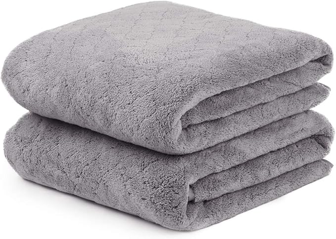 JML Microfiber Bath Towels, Oversized, Ultra Soft, Super Absorbent and Fast Drying, No Fading and Multipurpose Use for Sports, Travel, Fitness, SPA and Yoga (Coral Fleece - Grey, 30 in x 60 in)