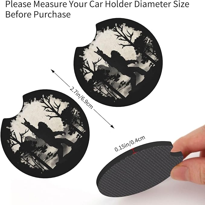 Sasquatch Bigfoot Trees Forest Car Coasters for Cup Holders Pack of 2 Neoprene Cup Mat Pad Vehicle Interior Accessories for Men Women