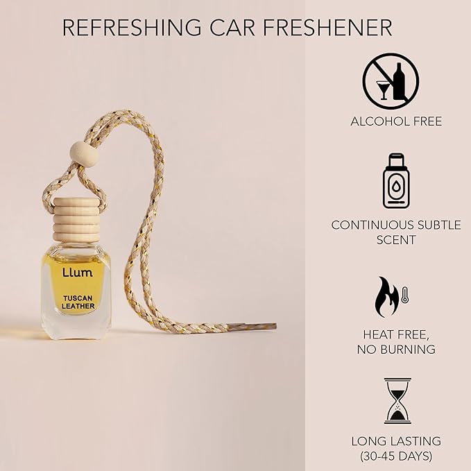 Tuscan Leather Hanging Air Freshener for Car, Home | with AC Vent Clip|10ml, 0.34 fl.oz|Luxury, Organic, Toxin-Free, Alcohol-Free Perfume|Interior Accessory for fresh Aroma|Long Lasting Fragrance