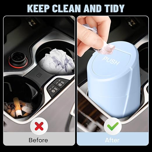 Car Trash Can Bin with Lid - Car Garbage Can Cup Holder - Light Blue Mini Leakproof Vehicle Trash Garbage Can Bin with 20pcs Trash Bags-Car Organizers and Storage for Front Back Seat Accessories