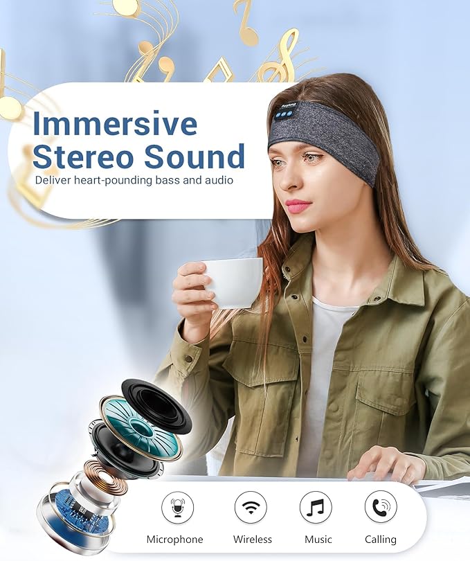 Perytong Sleep Headphones Wireless, Bluetooth Sports Headband Headphones with Ultra-Thin HD Stereo Speakers Perfect for Sleeping,Workout,Jogging,Yoga,Insomnia, Air Travel, Meditation (Charcoal Grey)