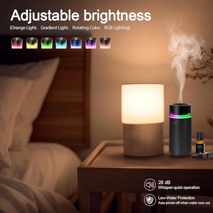 Essential Oil Smart Car Diffuser, 3000 mAH Rechargeable Battery, Cool Mist Aromatherapy Air Freshener Diffuser, Auto On/Off, 4/8 Hour Timing Mode, for Bedroom, Office, Travel (Black)