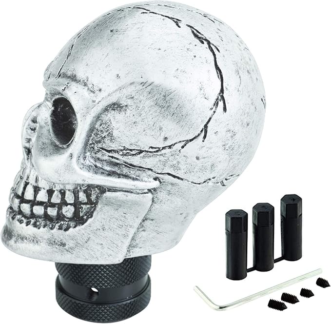 Lunsom Skull Gear Shift Knob Resin Shifter Head Car Transmission Shifting Stick Handle Fit Automatic Manual Vehicle (Silver)