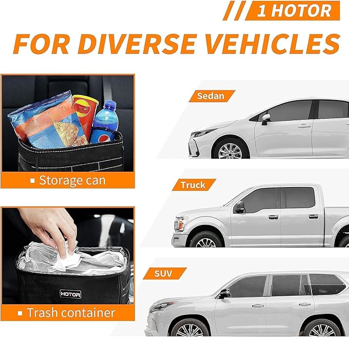 HOTOR 3 Gallons Car Trash Can, Ultra Large Capacity Organizer and Storage with Adjustable Straps & Magnetic Snaps, Waterproof Car Accessory for Interior Car Stuff Storage, Black