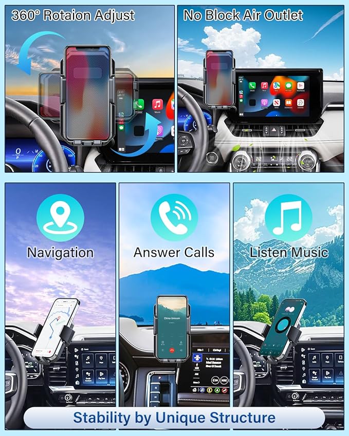 PZK Car Phone Mount for Honda Accord 2018 2019 2020 2021 2022 Accessories 10th Gen Accord Only for 8-inch Screen 360° Rotation Auto Lock Cell Phone Holder with Stroage Box Not Affect Air Vent