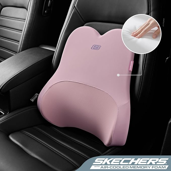 Skechers Air-Cooled & Memory Foam Lumbar Pillow,Lumbar Support Pillow for Office,Chair Lower Back Pain Relief Lumbar Pillow,Ergonomic Design Back Support Pillow for Office Chair,Car,Home,Travel,Pink