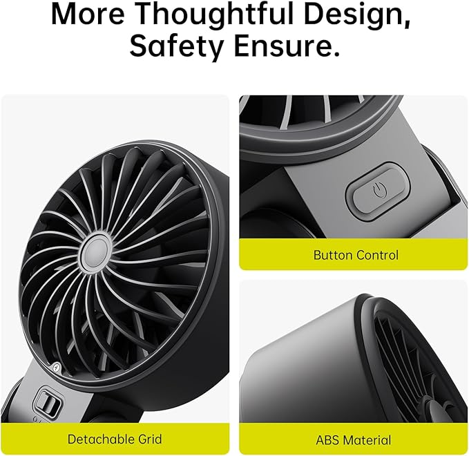 JISULIFE Handheld Fan Life7 – Ultimate Flexibility: High-Power Motor, LED Display, 13 Hrs Cooling, 3600mAh Rechargeable, 5-Speed, Foldable Design, 3-IN-1 Portable Fan for Travel Cruise Beach(Black)