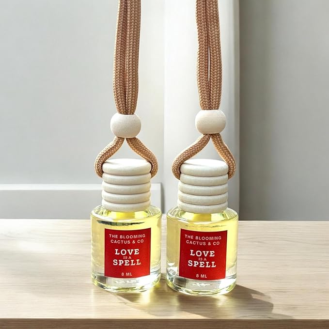 Car Air Hanging Fragrance Oil 2 Pack, Auto Freshener, Essential Oil Diffuser for Cars, Long Lasting Aroma Women Gift, Made in USA, Odors Eliminator, Interior Decor | LOVE SPELL (TYPE) - 8 ML