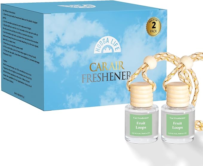 HoogaLife Car Air Freshener Diffuser 2 Pack Hanging Fruit Loops Car Air Freshener for Women 45+ Days Long Lasting Fragrance Made in USA (F22)