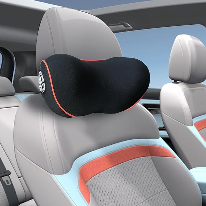 SPRFUFLY Really Comfy Car Headrest Pillow, Car Pillow for Driving with Adjustable Strap, Space Memory Foam Neck Pillow, Breathable Removable Cover - Travel Neck Pillow(Lightorange Side Rope)