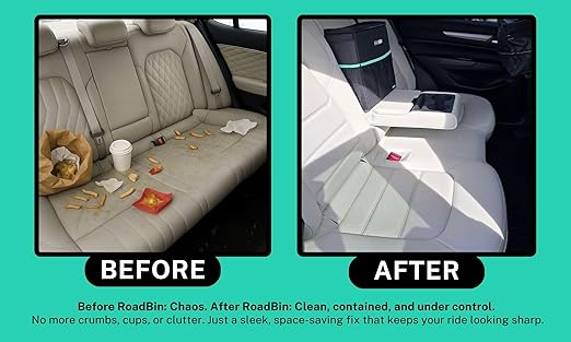 RoadBin™ Slim Leak & Odor Proof Car Trash Can. Fits & Stays Upright. Large-Capacity 2.5 Gallon Bin, 4" Design – Portable, Foldable Garbage Can for Car, Truck, SUV, Van & Outdoors