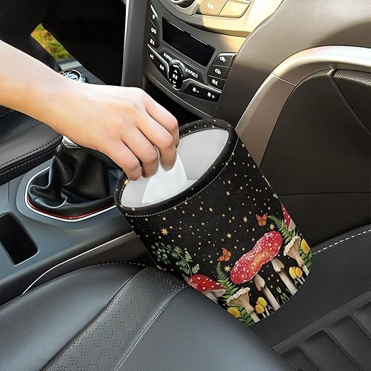Mushroom Starry Sky Collapsible Floral Trash Can - Accessories for Cars, Camping & Family Gatherings, Easy to Clean