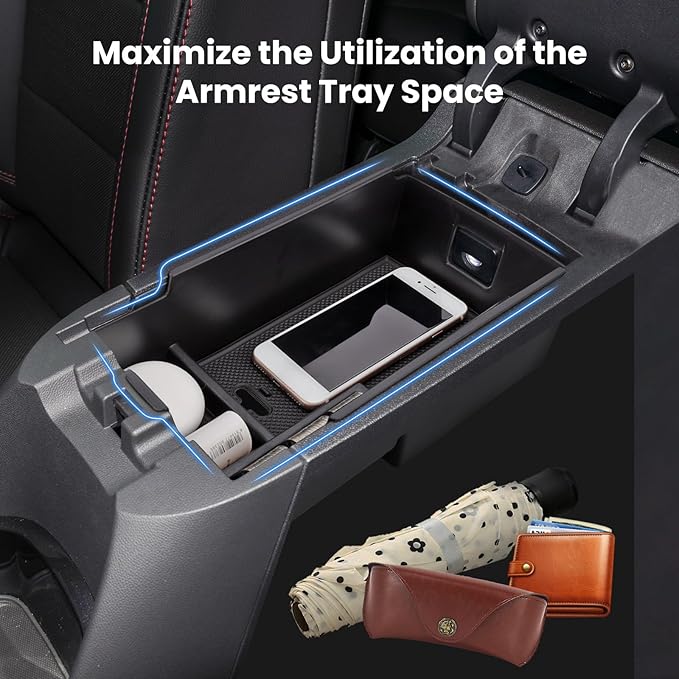 Center Console Organizer Armrest Tray Insert for Chevy Equinox 2018-2024, Accessories for 2018-2024 Equinox Center Console Tray Storage Box, ABS Plastic, Black