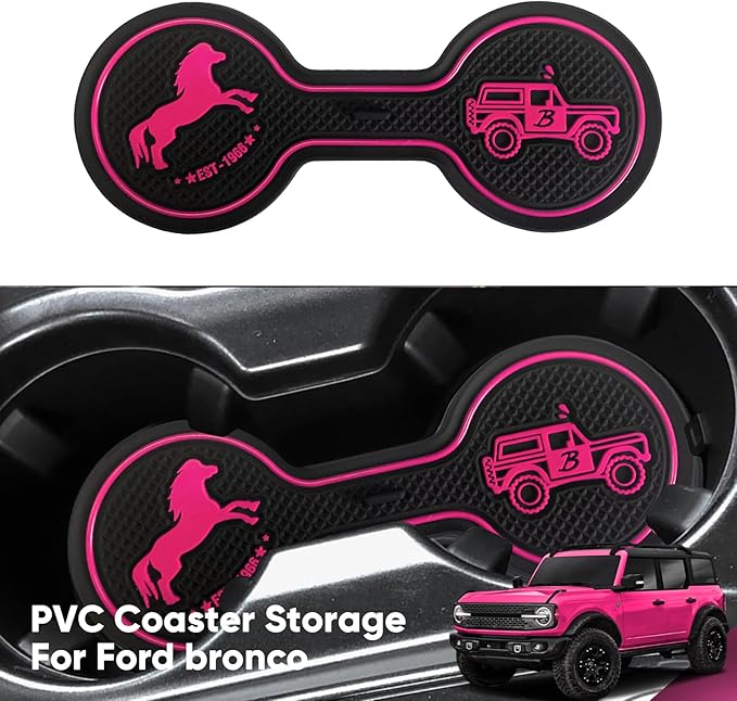 Car Cup Holder Coaster Compatible with Ford Bronco Offroad 2021-2025, Silicone Car Decorative Water Coaser, Bronco Car Accessories (Pink)