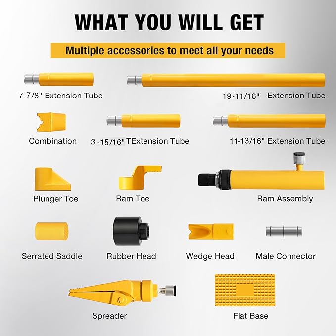 YELLOW JACKET 12 ton Porta Power Kit Hydraulic Ram Jack Pusher Puller Auto Body Frame Repair Tool with Blow Mold Carrying Storage Case for Car Repair,Truck,Farm