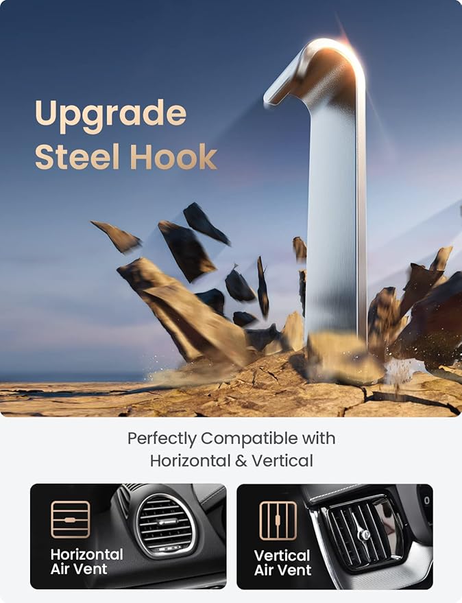 LISEN Car Mount for iPhone - Universal Vent Phone Mount for Car [2 Hook Kit] Hands Free, Fits iPhone 16 15 Pro Max Plus Samsung, Brown