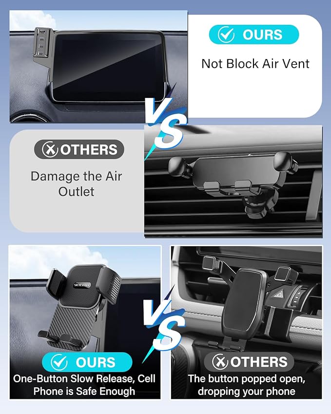 Car Phone Holder for Toyota RAV4 2019 2020-2023 2024 2025 Accessories 7/8-Inch Screen Fixed Clip, Automobile Cradles Phone Mount, Cell Phone Base Not Block Air Vent ( Not Fit 9/10.5-inch Screen)