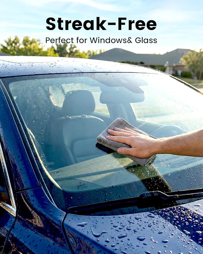 POPCHOSE Microfiber Towels 12 Pack for Cars, Super Absorbent Cleaning Cloths, Lint Free Streak Free Towels for Car Detailing, Household, Kitchen, Glass & Tools, Grey