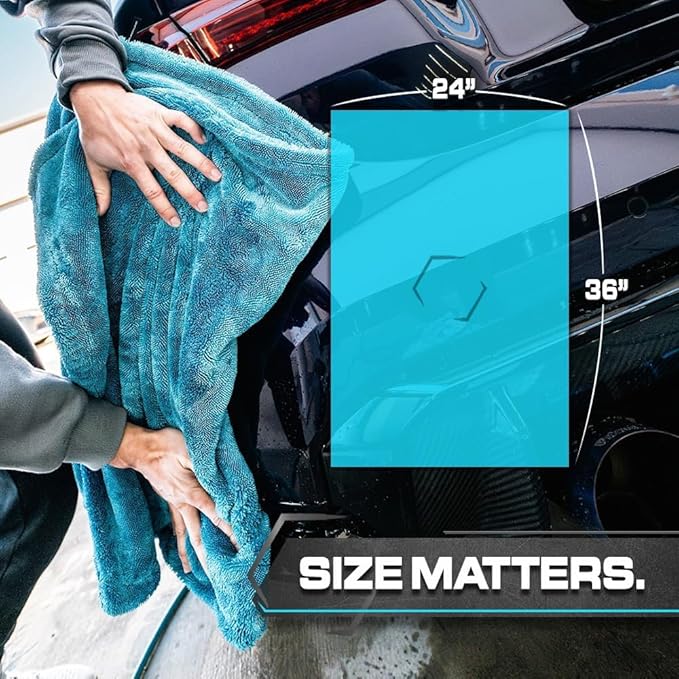 Blackline Car Drying Towel - 2ftx3ft XL-Popular Pick Among Detailing Pros -Aqua 1300 GSM Microfiber Accessory - Absorbs Over 8lbs of Water - Leaves No Streaks, Spots or Scratches - Dries an Entire Car